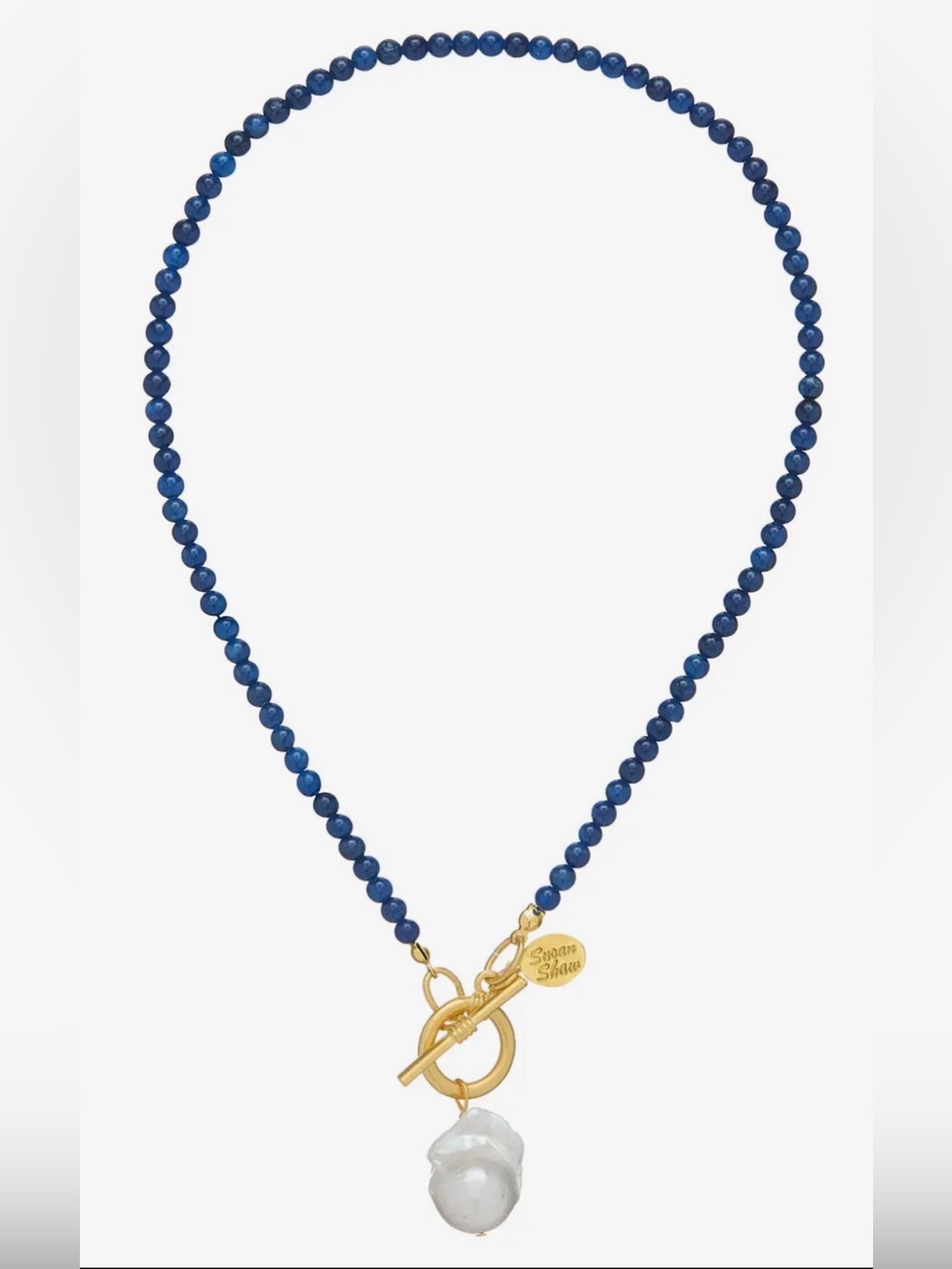 Susan Shaw Gold Toggle blue Lapis Bead Katie Necklace with Pearl Charm